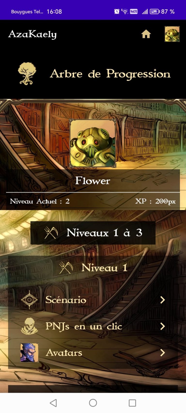 Azakaely - arbre de progression