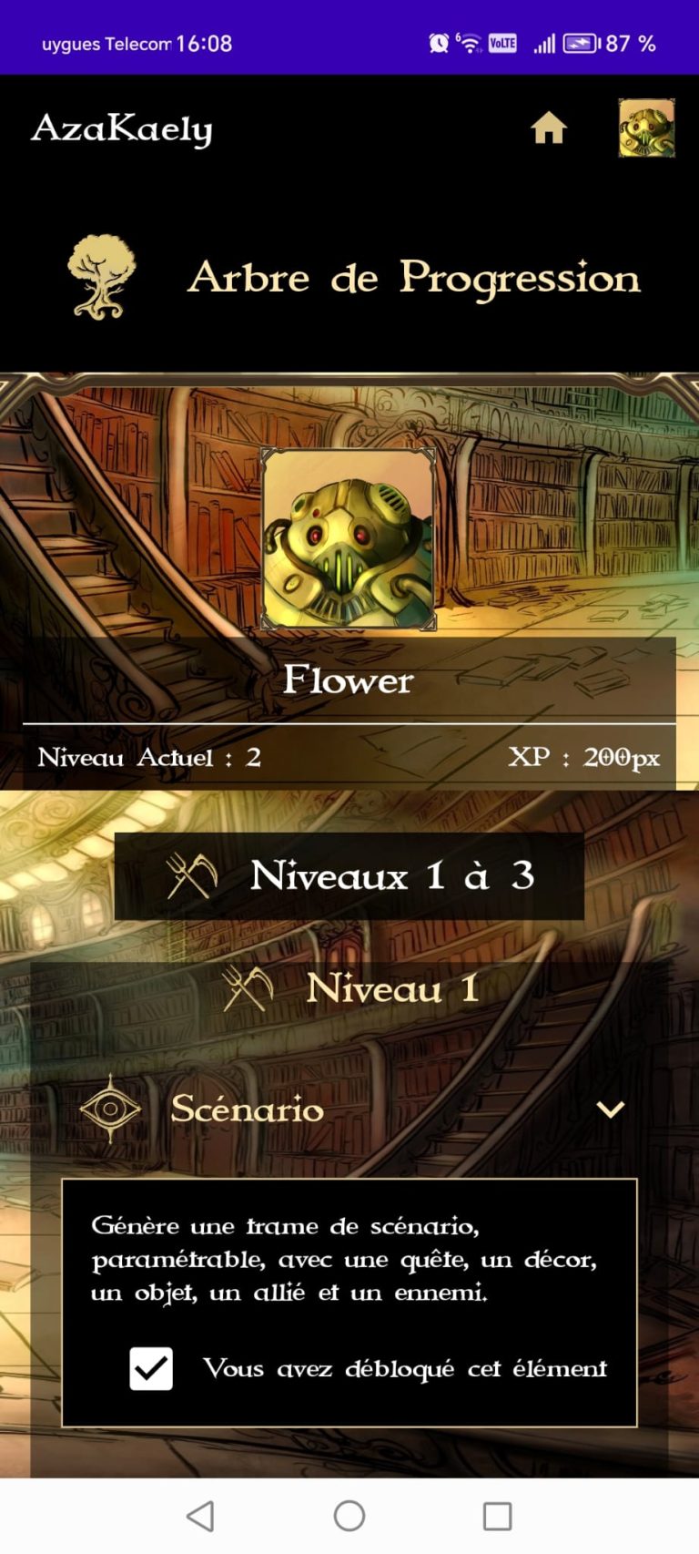 Azakaely - arbre de progression - details